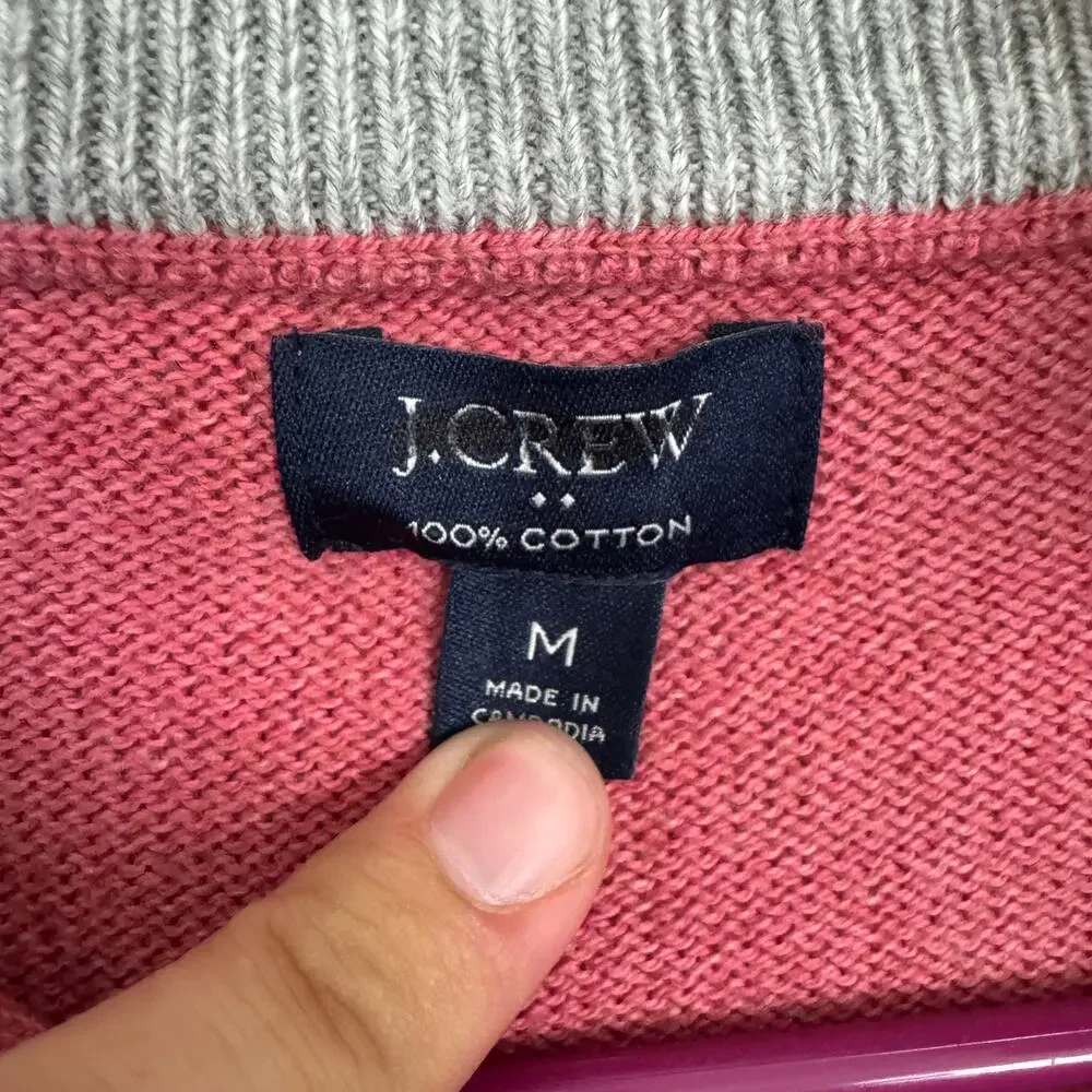 J.Crew Cotton Half Zip Sweater Mens M Pink Mock Neck Knitted Pullover Slim Fit